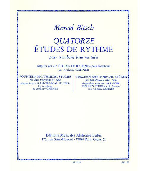 LEDUC BITSCH M./ GREINER - 14 ETUDES DE RYTHME - TROMBONE OU TUBA 