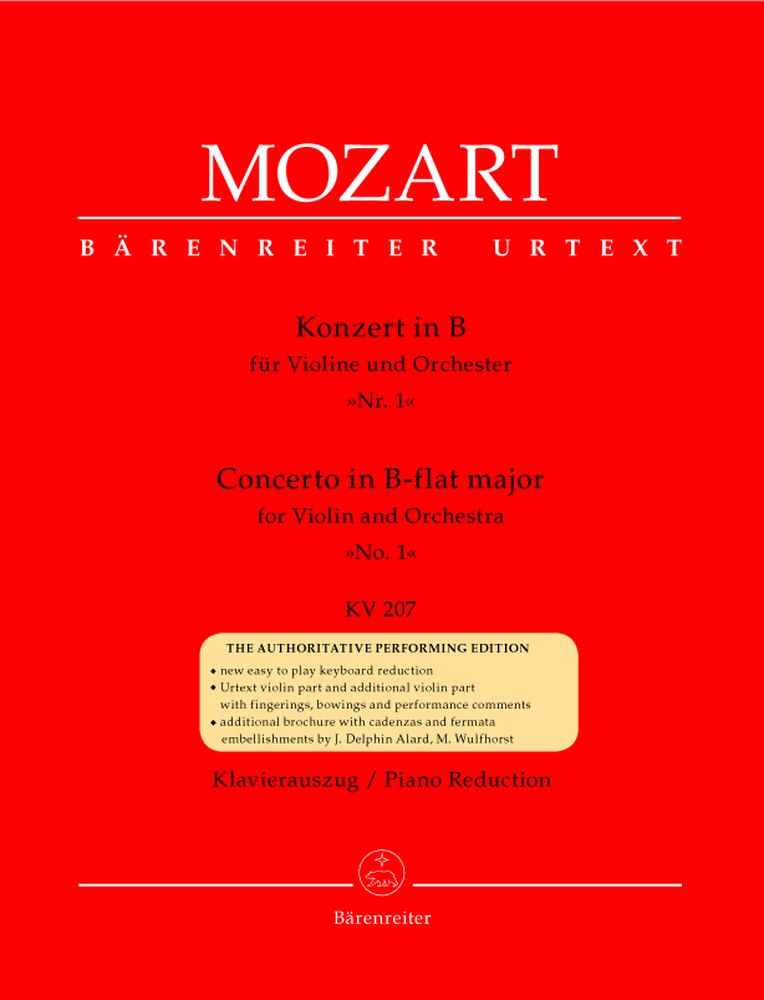 BARENREITER MOZART W.A. - CONCERTO N°1 IN B-FLAT MAJOR KV 207 - VIOLIN, PIANO