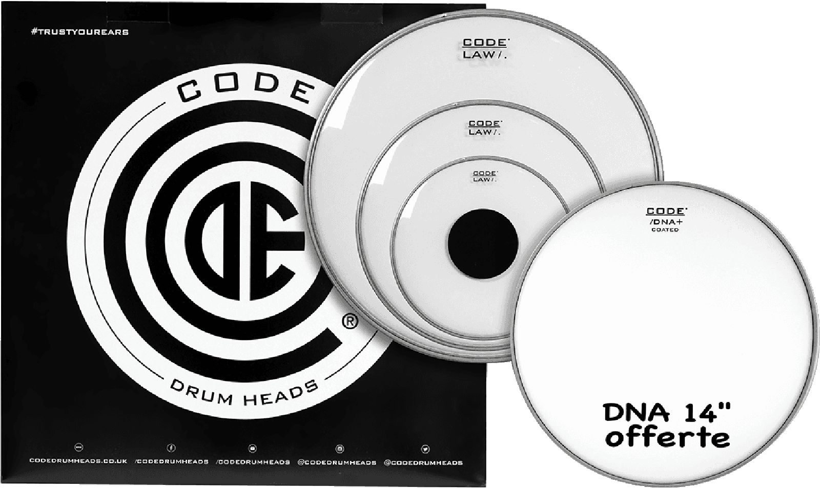 CODE DRUM HEAD TOM PACK LAW CLEAR ROCK + CC 14