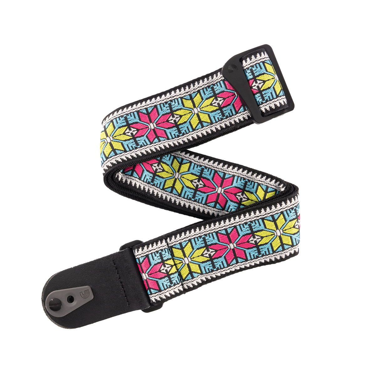 D'ADDARIO AND CO PAD LOCK WOVEN GUITAR STRAP, PARALLEL FLOWERS