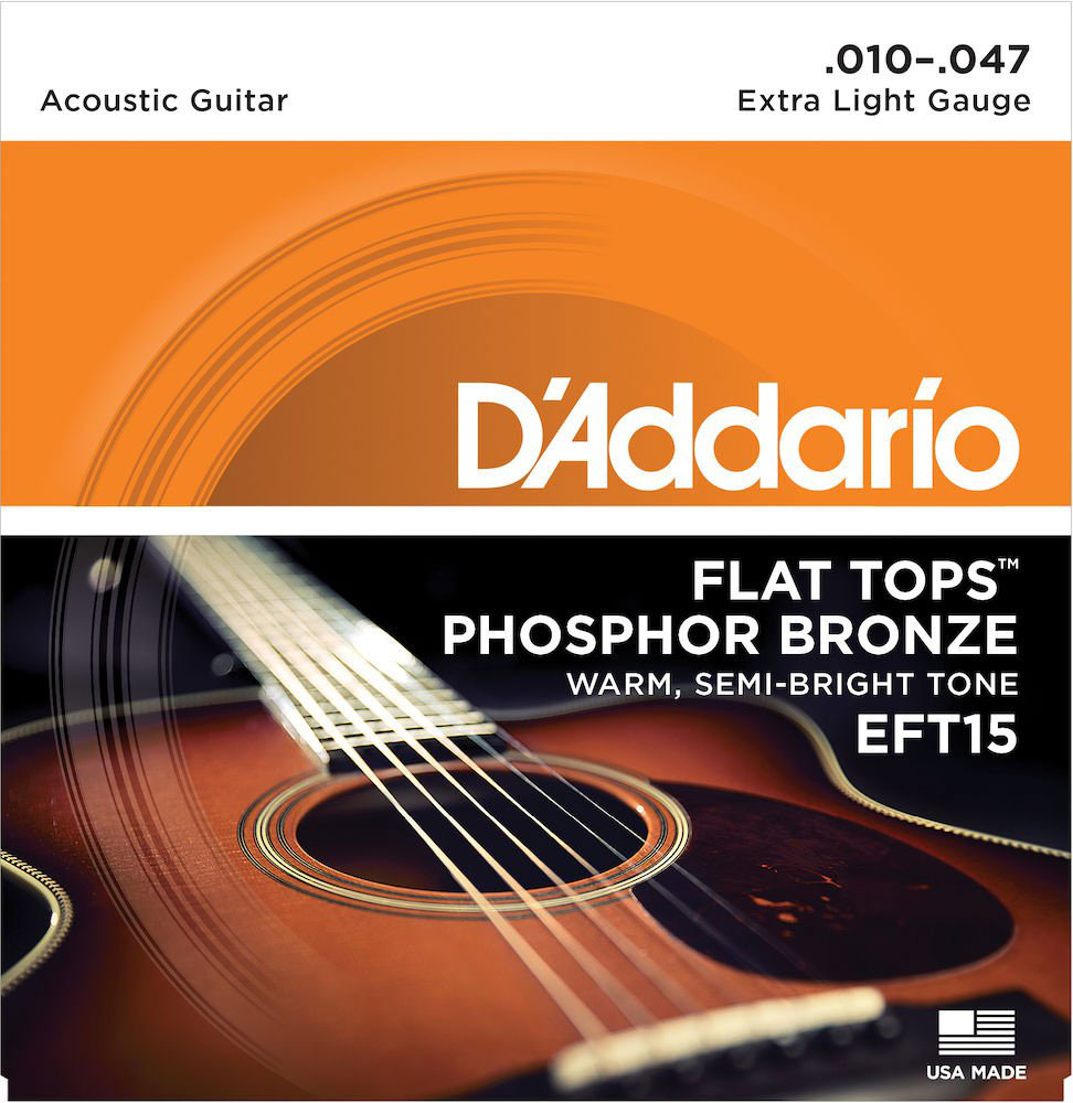 D'ADDARIO AND CO EFT15 FLAT TOPS PHOSPHOR BRONZE ACOUSTIC GUITAR STRINGS EXTRA LIGHT 10-47
