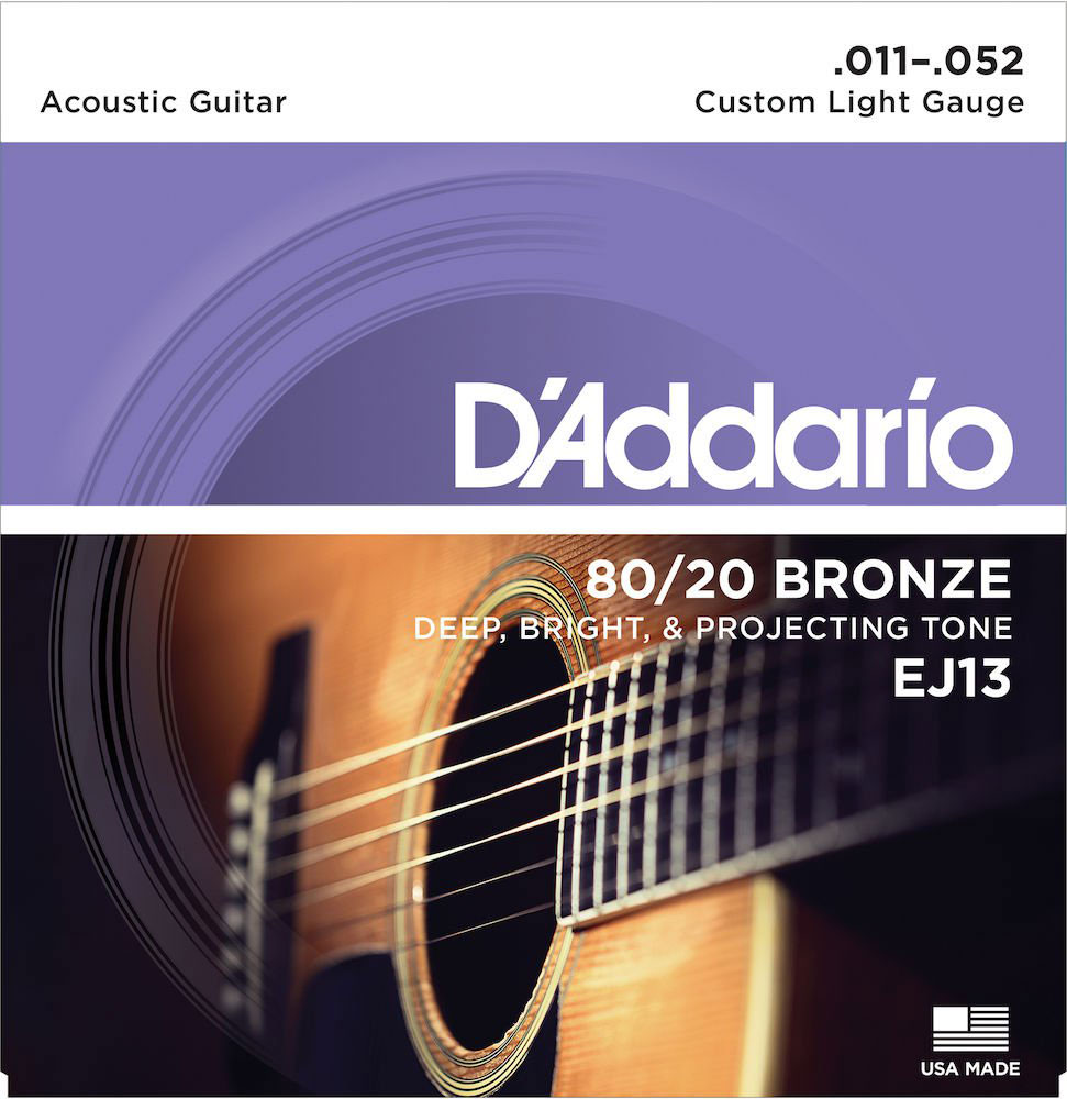 D'ADDARIO AND CO EJ13 80/20 BRONZE ACOUSTIC GUITAR STRINGS CUSTOM LIGHT 11-52
