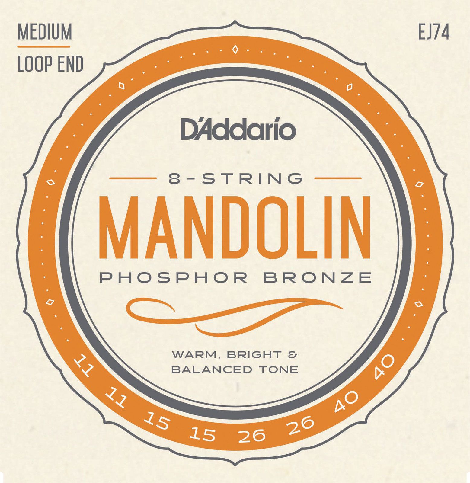 D'ADDARIO AND CO STRINGS FOR MANDOLIN J74 PHOSPHOR BRONZE MEDIUM 11-40