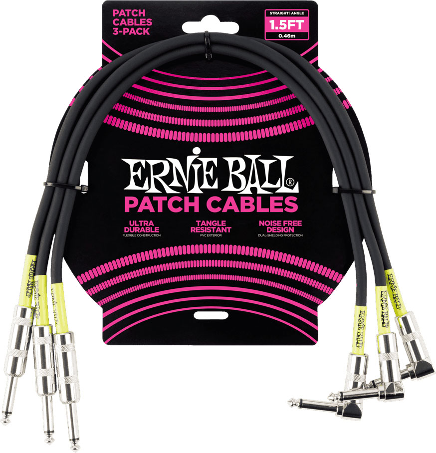ERNIE BALL 1.5' STRAIGHT / ANGLE PATCH CABLE 3-PACK BLACK