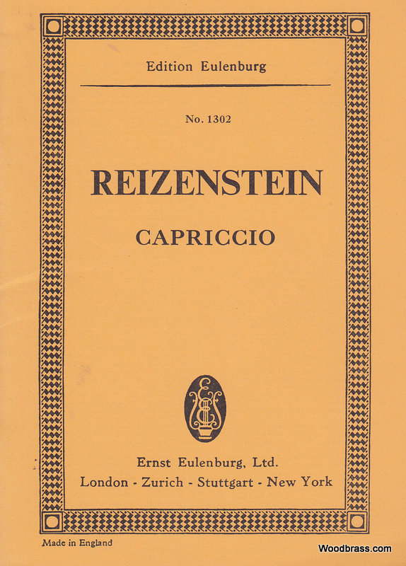 EULENBURG REIZENSTEIN F. - CAPRICCIO FOR SMALL ORCHESTRA - SCORE