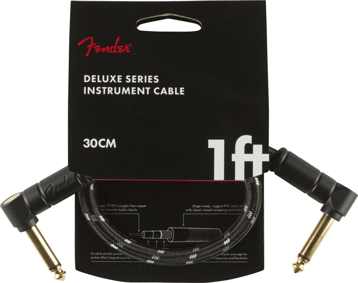 FENDER DELUXE INSTRUMENT CABLE, ANGLE/ANGLE, 1', BLACK TWEED