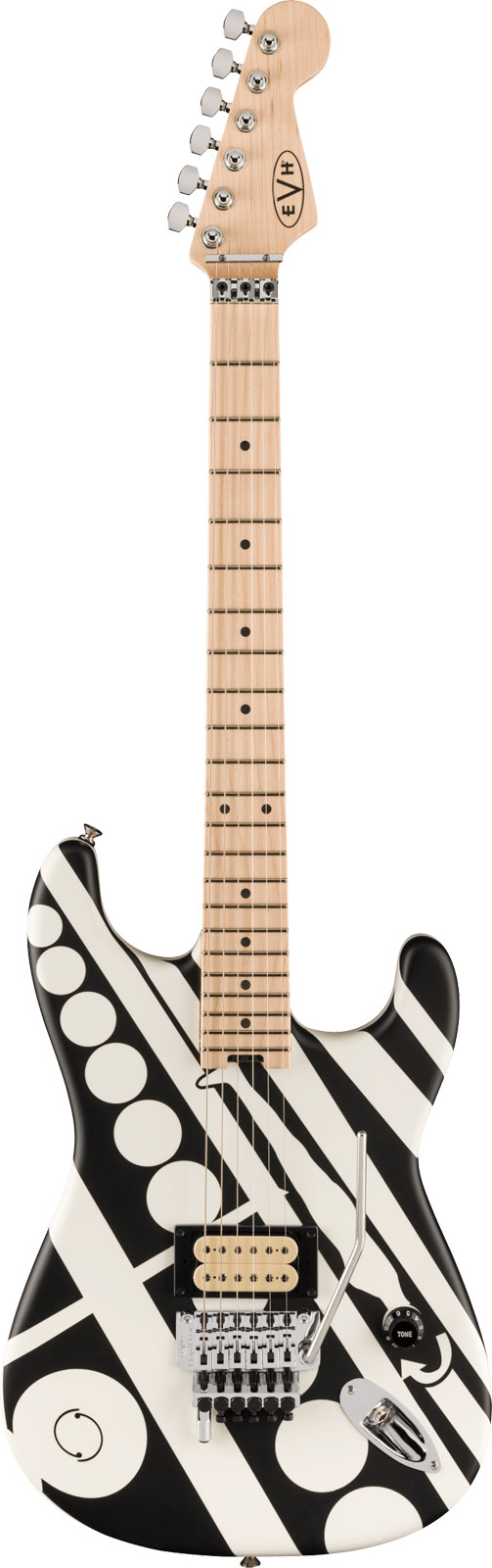 EVH EVH STRIPED SERIES CIRCLES, MAPLE FINGERBOARD, WHITE AND BLACK