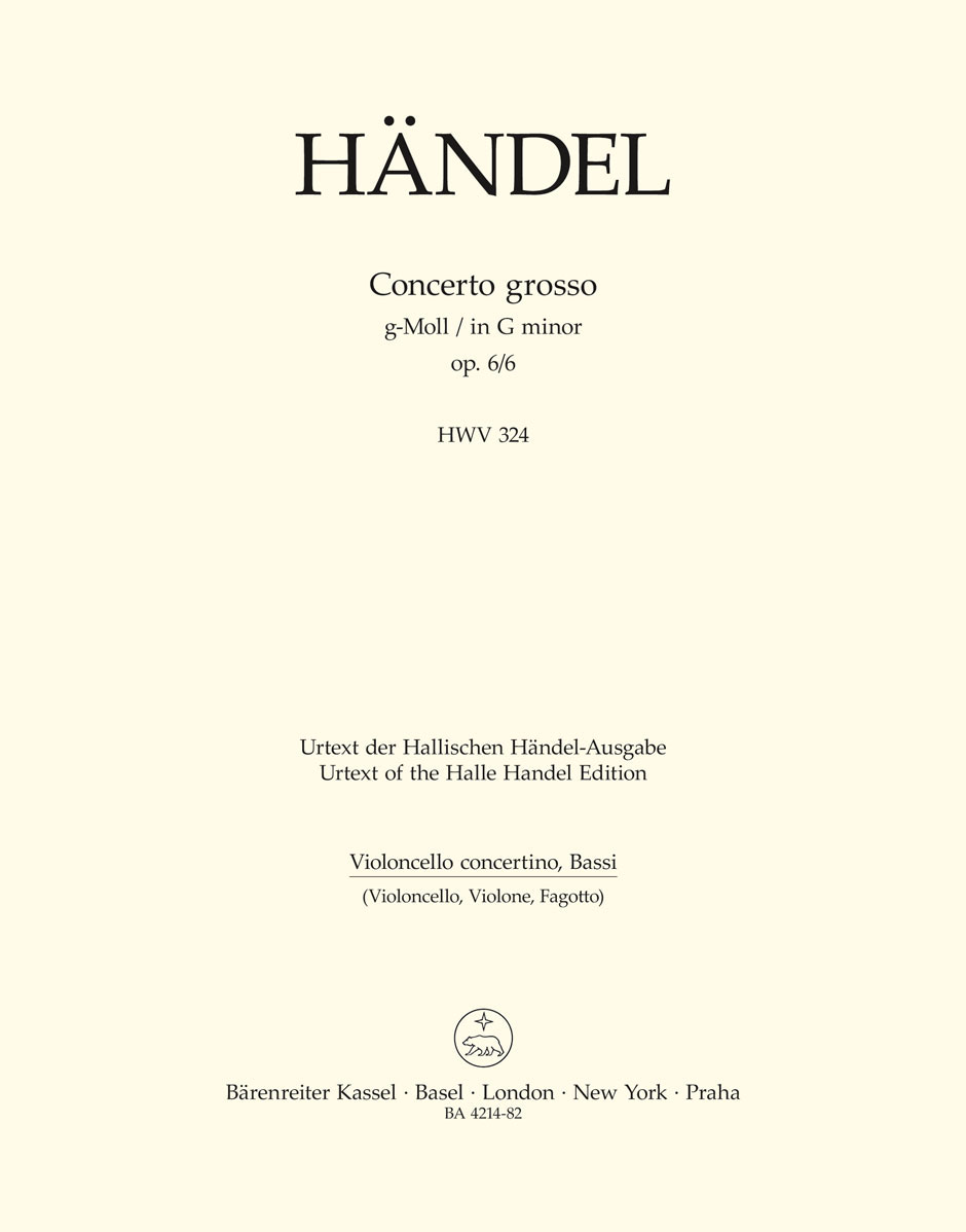 BARENREITER HAENDEL G. F. - CONCERTO GROSSO HWV 324 OP. 6 N° 6 EN SOL MINEUR