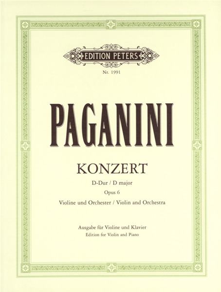 EDITION PETERS PAGANINI NICOLO - CONCERTO NO.1 IN D OP.6 - VIOLIN AND PIANO