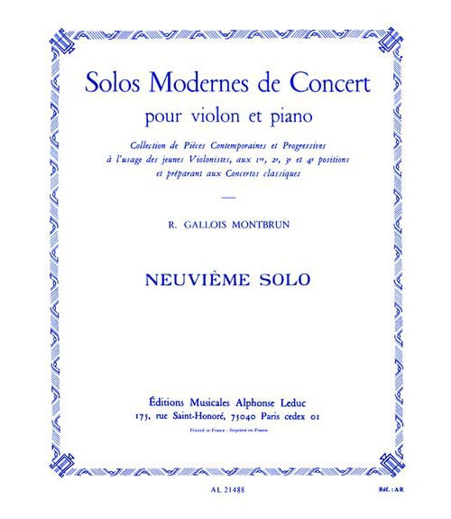 LEDUC GALLOIS-MONTBRUN RAYMOND - 9EME SOLO DE CONCERT - VIOLON & PIANO
