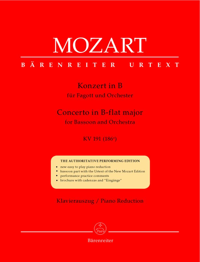 BARENREITER MOZART W.A. - CONCERTO IN B-FLAT MAJOR KV 191 - BASSOON, PIANO