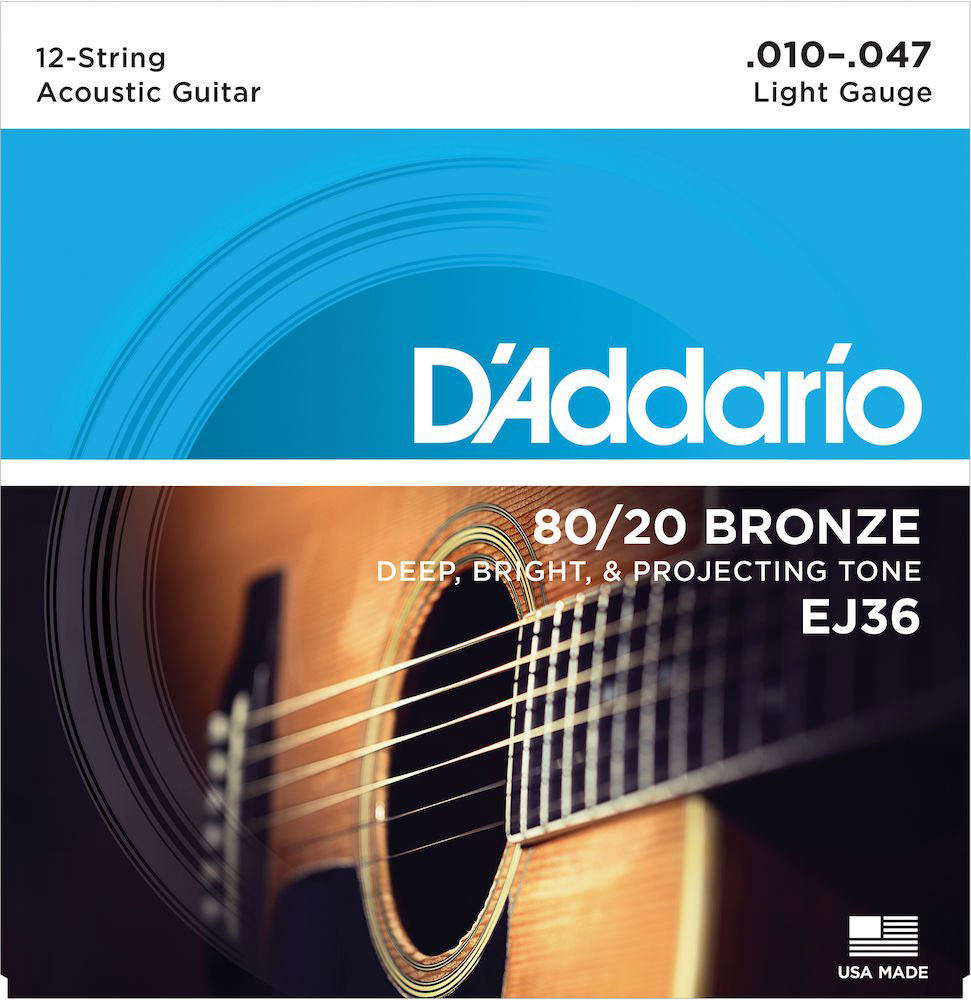 D'ADDARIO AND CO EJ36 12-STRING BRONZE ACOUSTIC GUITAR STRINGS LIGHT 10-47