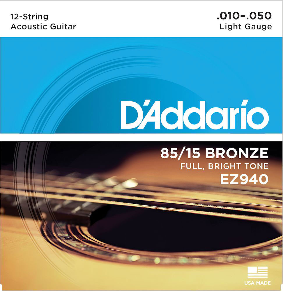D'ADDARIO AND CO EZ940 85/15 12-STRING BRONZE ACOUSTIC GUITAR STRINGS LIGHT 10-47