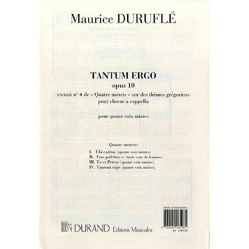 DURAND DURUFLE M. - TANTUM ERGO OP.10 N.4 - CHOEUR