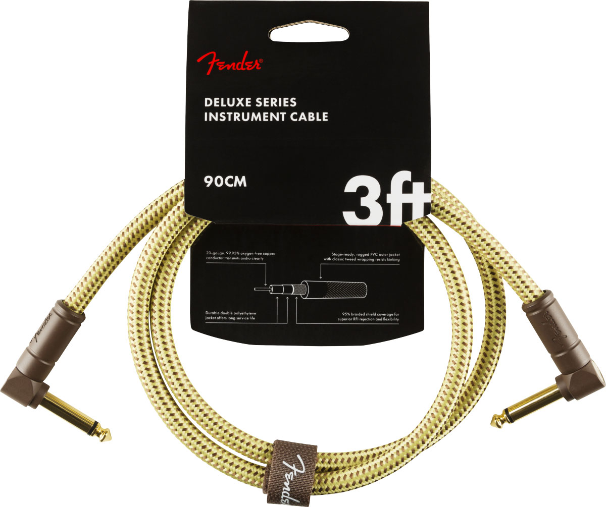 FENDER DELUXE INSTRUMENT CABLE, ANGLE/ANGLE, 3', TWEED