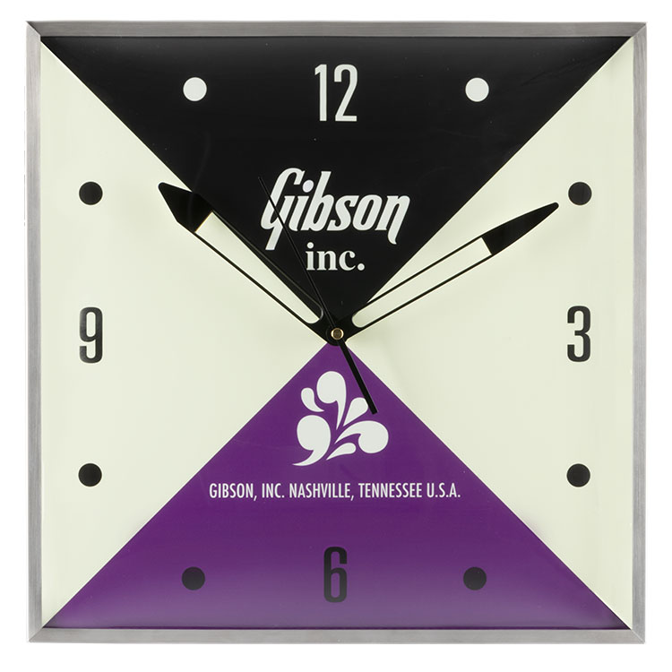 GIBSON ACCESSORIES HOME OFFICE AND STUDIO GIBSON VINTAGE LIGHTED WALL CLOCK - GIBSON INC. SIGN