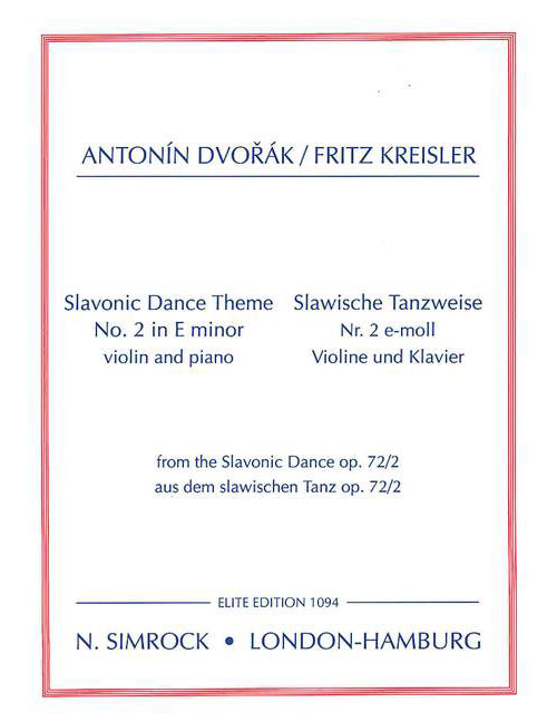 SIMROCK DVORAK ANTONIN - SLAVONIC DANCE THEME - VIOLIN AND PIANO