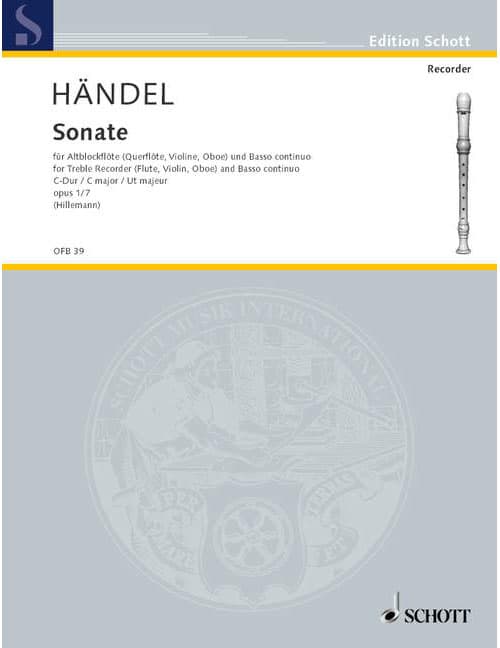 SCHOTT HANDEL G.F. - FOUR SONATAS OP 1 HWV 365 - TREBLE RECORDER (FLUTE, VIOLIN, OBOE) AND BASSO CONTINUO