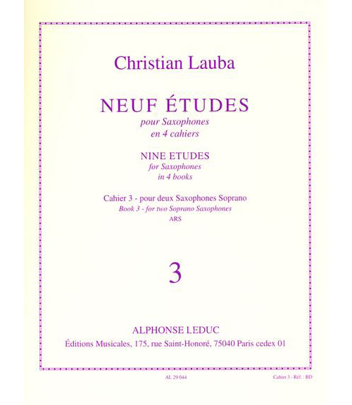 LEDUC LAUBA CHRISTIAN - NEUF ETUDES POUR SAXOPHONE - CAHIER 3