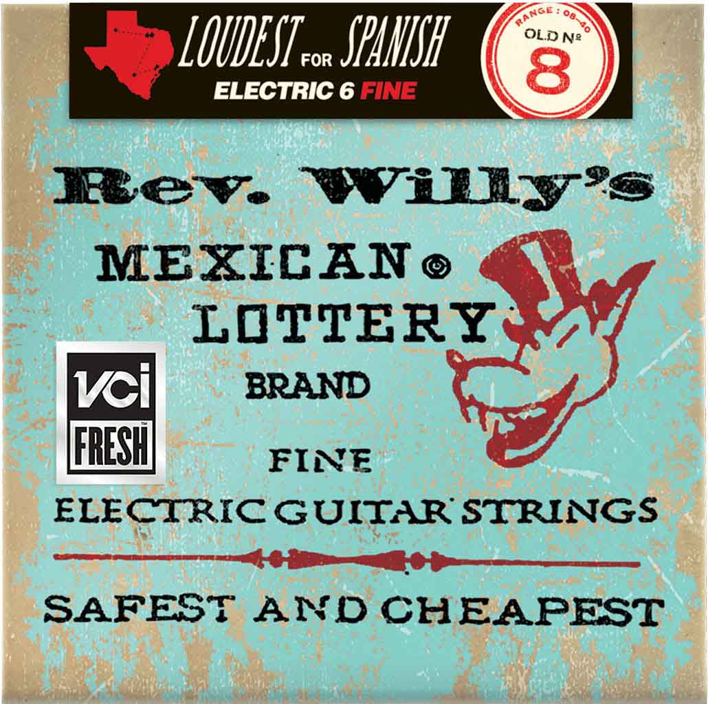 JIM DUNLOP ELECTRIC STRINGS SIGNATURE REV. WILLY'S LOTTERY FINE !8-10-12-12-20W-30-40