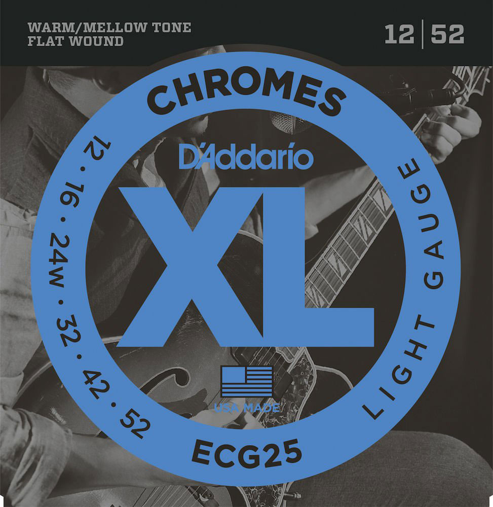 D'ADDARIO AND CO ECG25 CHROMES FLAT WOUND ELECTRIC GUITAR STRINGS LIGHT 12-52