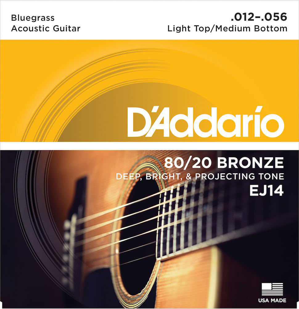 D'ADDARIO AND CO EJ14 80/20 BRONZE ACOUSTIC GUITAR STRINGS LIGHT TOP/MEDIUM BOTTOM/BLUEGRASS 12-56