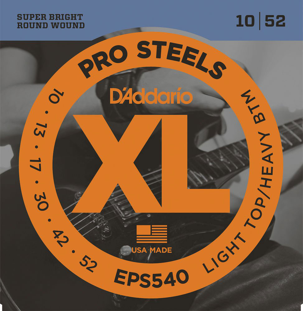 D'ADDARIO AND CO EPS540 PROSTEELS ELECTRIC GUITAR STRINGS LIGHT TOP/HEAVY BOTTOM 10-52