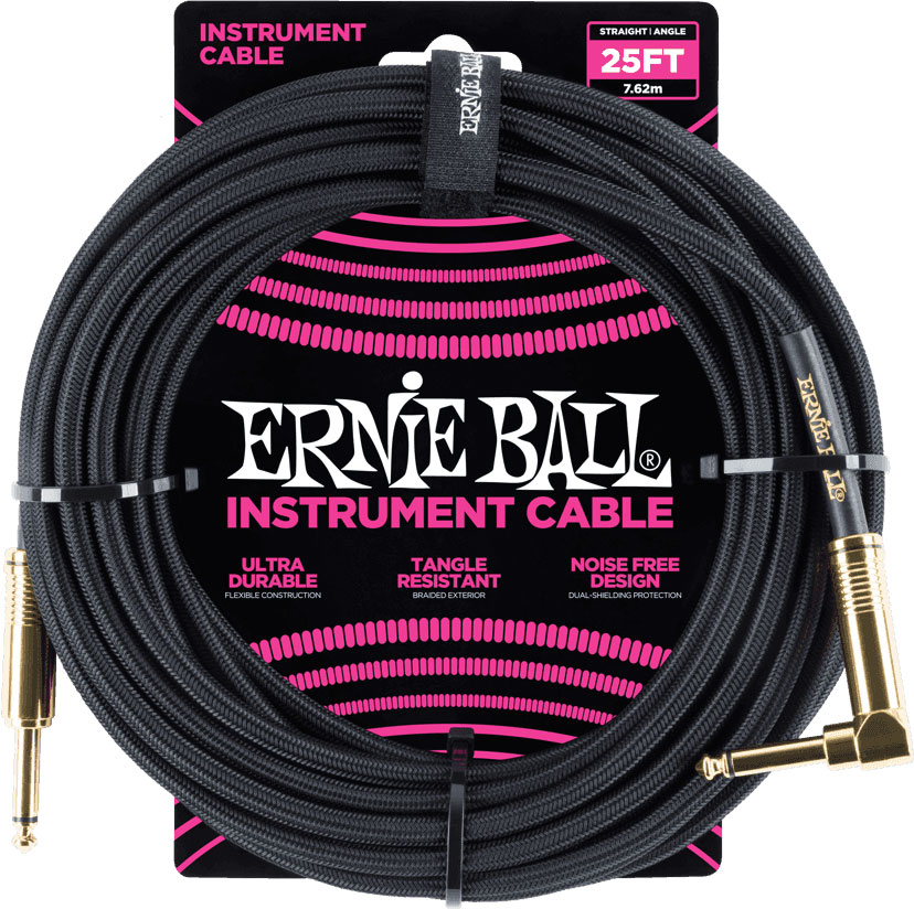 ERNIE BALL 25' BRAIDED STRAIGHT / ANGLE INSTRUMENT CABLES BLACK