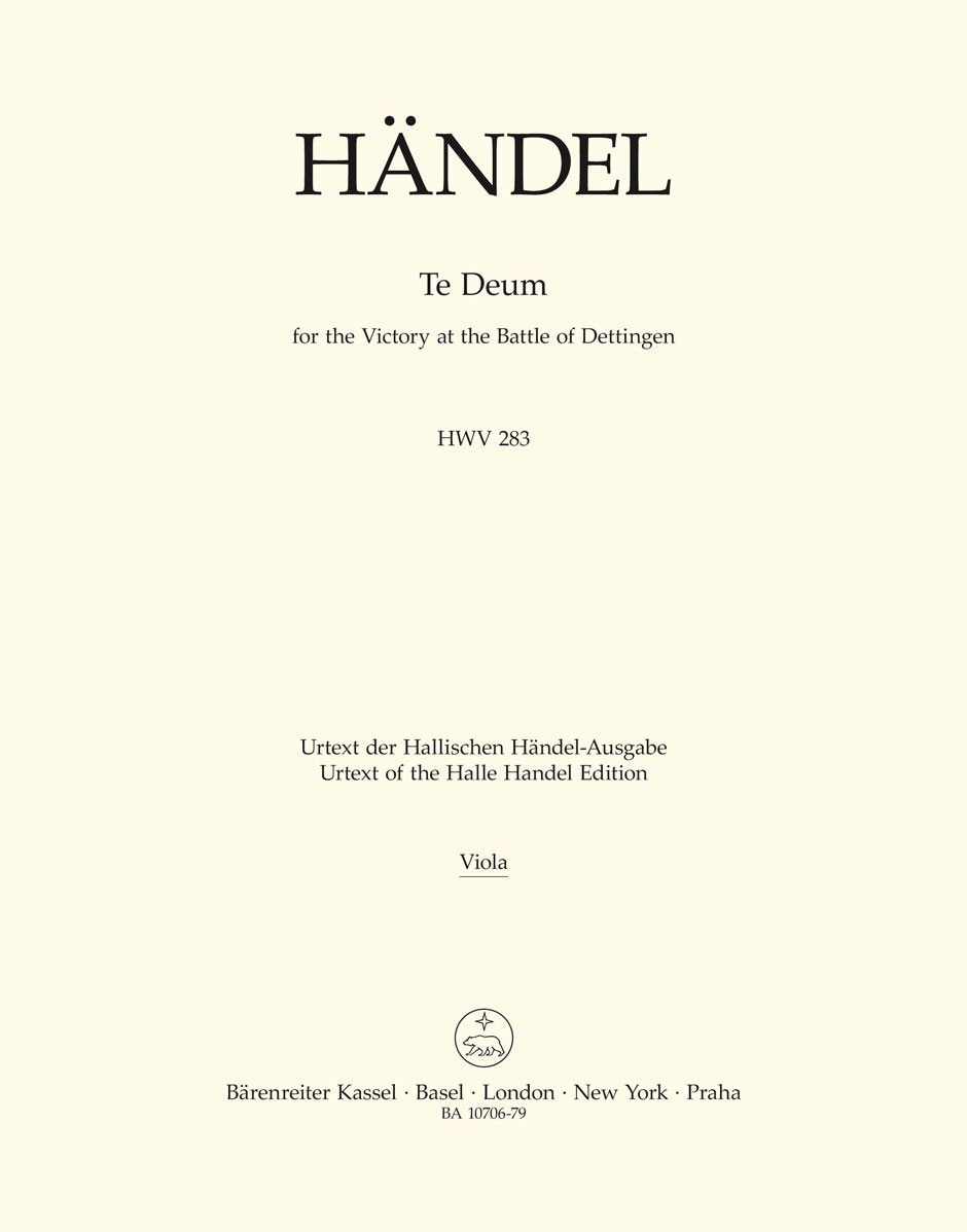 BARENREITER HANDEL G.F. - TE DEUM FOR THE VICTORY AT THE BATTLE OF DETTINGEN HWV 283 - ALTO 