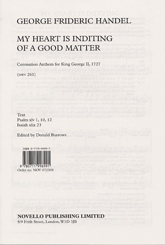NOVELLO HANDEL - MY HEART IS INDITING OF A GOOD MATTER - SATB