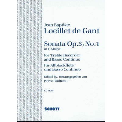 SCHOTT LOEILLET DE GANT JEAN BAPTISTE - SONATA OP. 3 - TREBLE RECORDER AND BASSO CONTINUO CELLO/VIOLA DA 