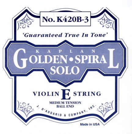 D'ADDARIO AND CO 4/4 KAPLAN GOLDEN SPIRAL SOLO BALL END VIOLIN SINGLE E STRING SCALE MEDIUM TENSION