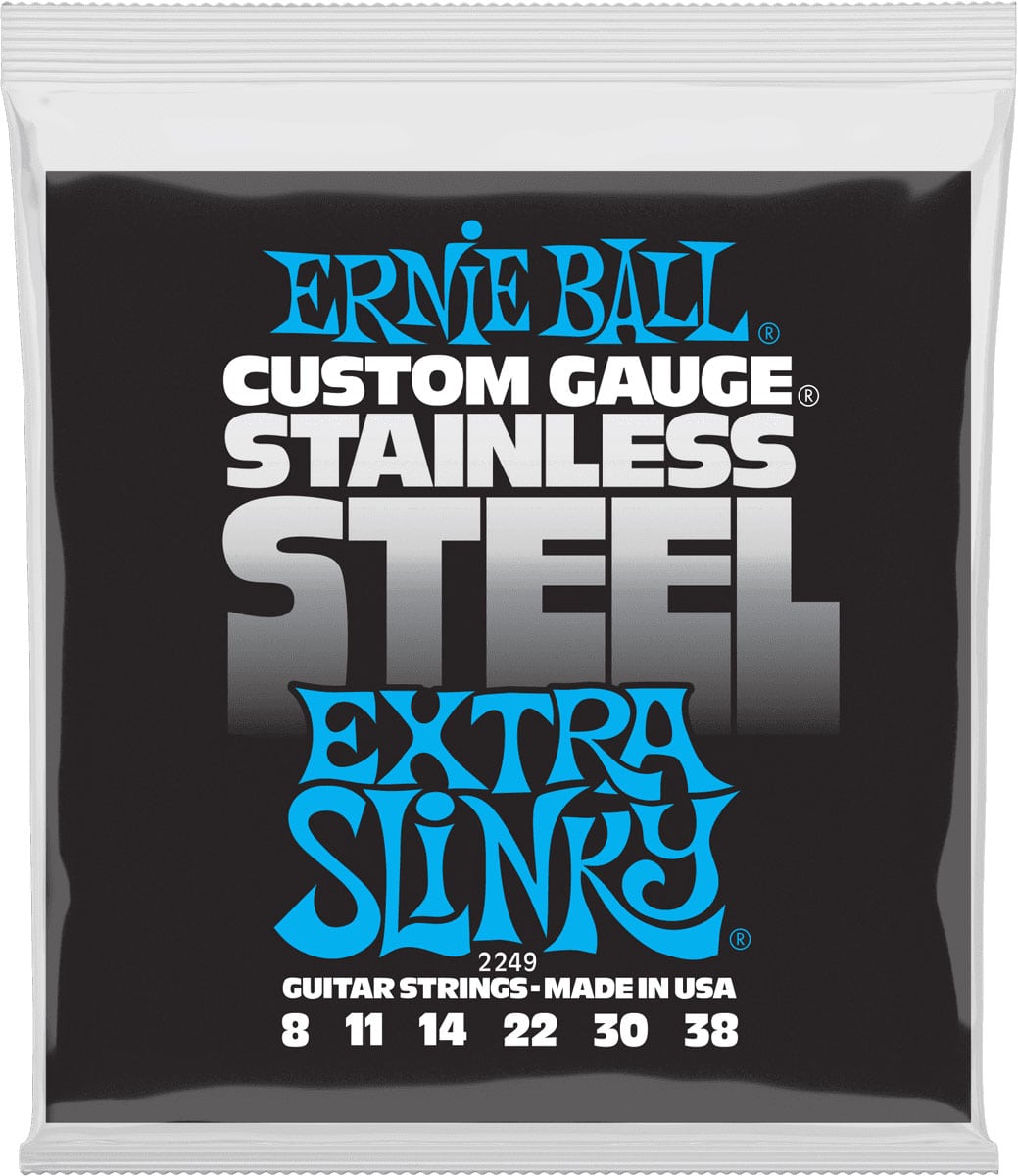 ERNIE BALL 2249 CUSTOM GAUGE STAINLESS STEEL EXTRA SLINKY 8-38