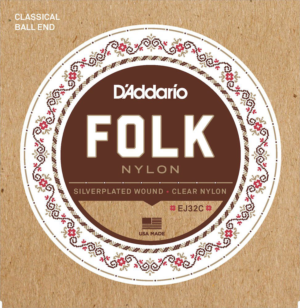 D'ADDARIO AND CO EJ32C FOLK GUITAR STRINGS EJ32C NYLON END WITH SILVER NET/TRANSPARENT NYLON HIGH-PITCHED BALL
