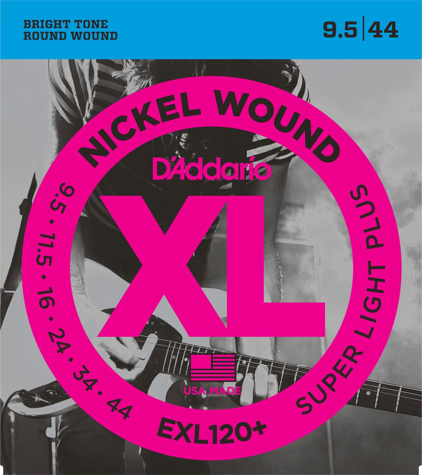 D'ADDARIO AND CO EXL120+ NICKEL WOUND ELECTRIC GUITAR STRINGS SUPER LIGHT PLUS 9.5-44