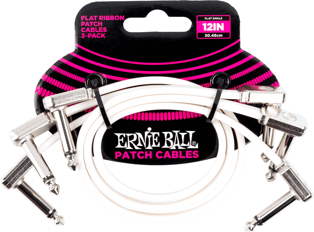 ERNIE BALL INSTRUMENT PATCH CABLES 3 PACK - FLAT FINE BEND - 30CM - WHITE