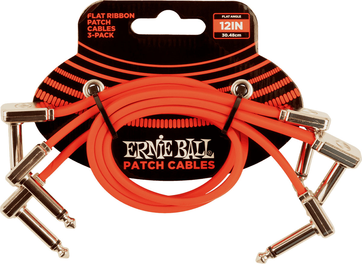 ERNIE BALL CABLES INSTRUMENT PATCH PACK OF 3 - THIN & FLAT BEND - 30 CM - RED