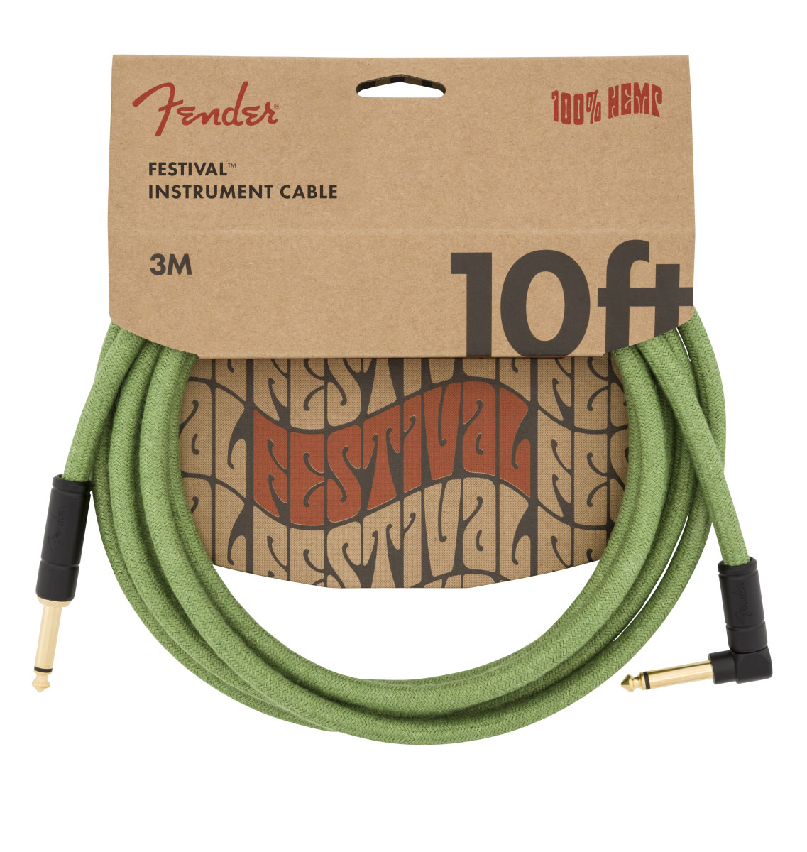 FENDER 10' ANGLED FESTIVAL INSTRUMENT CABLE, PURE HEMP, GREEN