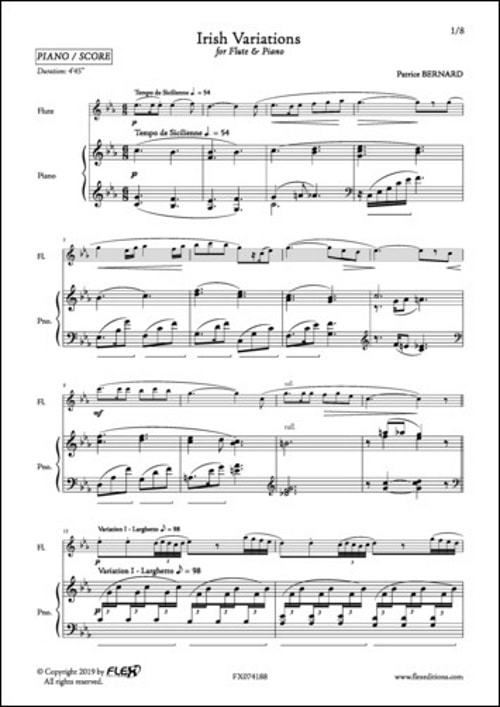 FLEX EDITIONS BERNARD PATRICE - IRISH VARIATIONS - FLUTE & PIANO