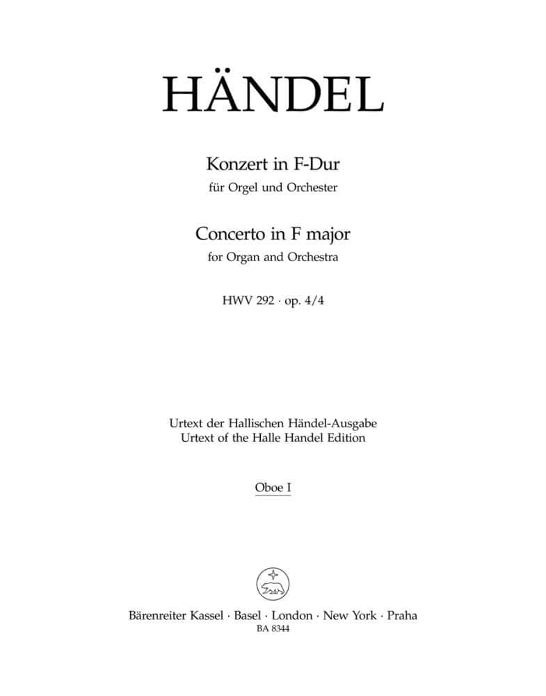 BARENREITER HAENDEL KONZERT IN F-DUR (FA MAJEUR) ORGUE ET ORCHESTRE