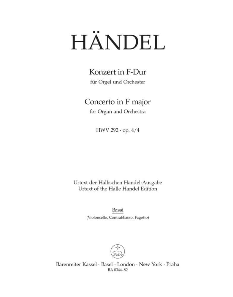 BARENREITER HAENDEL - KONZERT IN F-DUR (FA MAJEUR) ORGUE ET ORCHESTRE