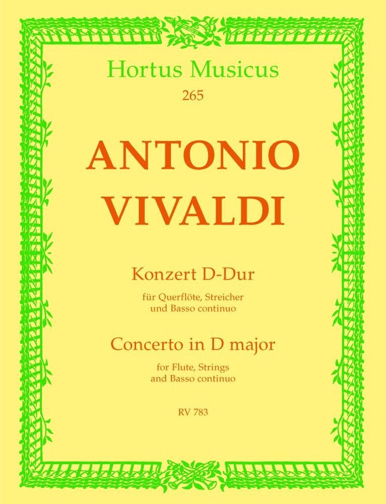 BARENREITER VIVALDI, A. - CONCERTO FOR FLUTE, STRINGS AND BASSO CONTINUO D MAJOR RV 783