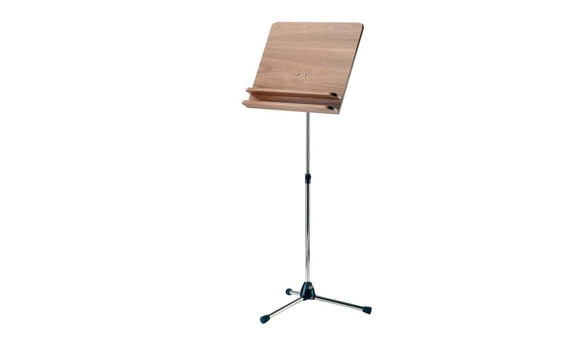 K&M 11831-000-01 ORCHESTRA MUSIC STAND NICKEL STAND WITH WALNUT WOODEN DESK