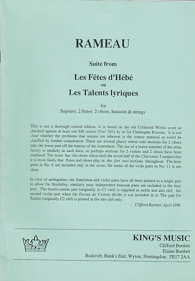 KING'S MUSIC RAMEAU SUITE FROM : LES FêTES D'HéBé OU LES TALENTS LYRIQUES