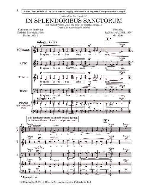 BOOSEY & HAWKES MACMILLAN JAMES - IN SPLENDORIBUS SANCTORUM - MIXED CHOIR , TRUMPET IN C AD LIBITUM