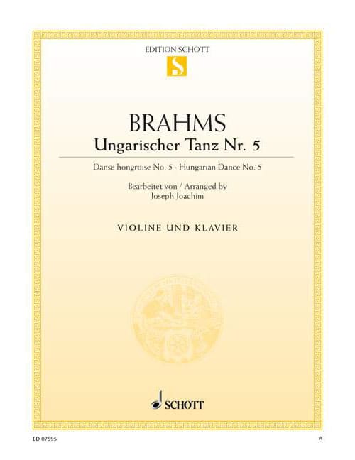SCHOTT BRAHMS JOHANNES - HUNGARIAN DANCE - VIOLIN AND PIANO