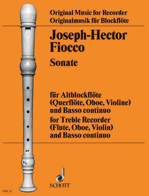 SCHOTT FIOCCO J.-H. - SONATA IN G MINOR - TREBLE RECORDER (FLUTE, OBOE, VIOLIN) AND BASSO CONTINUO 