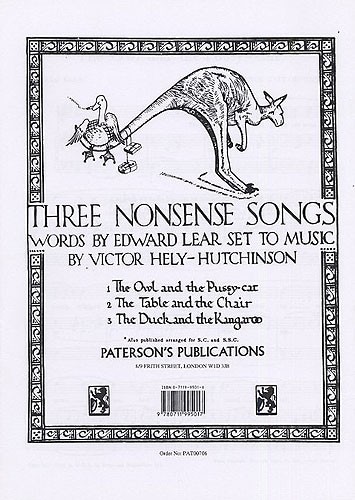 MUSIC SALES HELY-HUTCHINSON THREE NONSENSE SONGS - VOICE