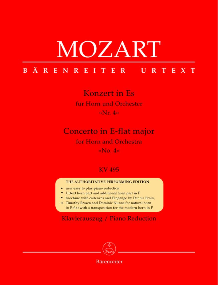 BARENREITER MOZART W.A. - CONCERTO N°4 IN E-FLAT MAJOR KV 495 - HORN, PIANO