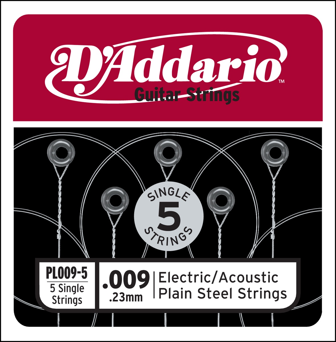 D'ADDARIO AND CO PL009-5 PLAIN STEEL GUITAR SINGLE STRING .009 5-PACK